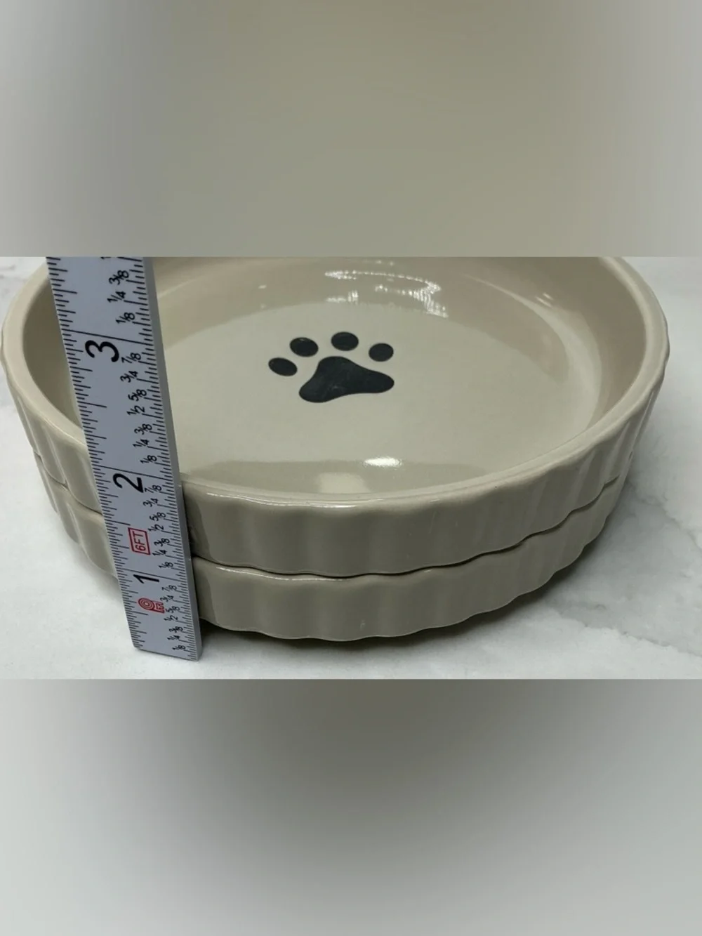 2 Signature Pet Food Tray Trends Tan w/ Paw Print 1” Tall Rim New